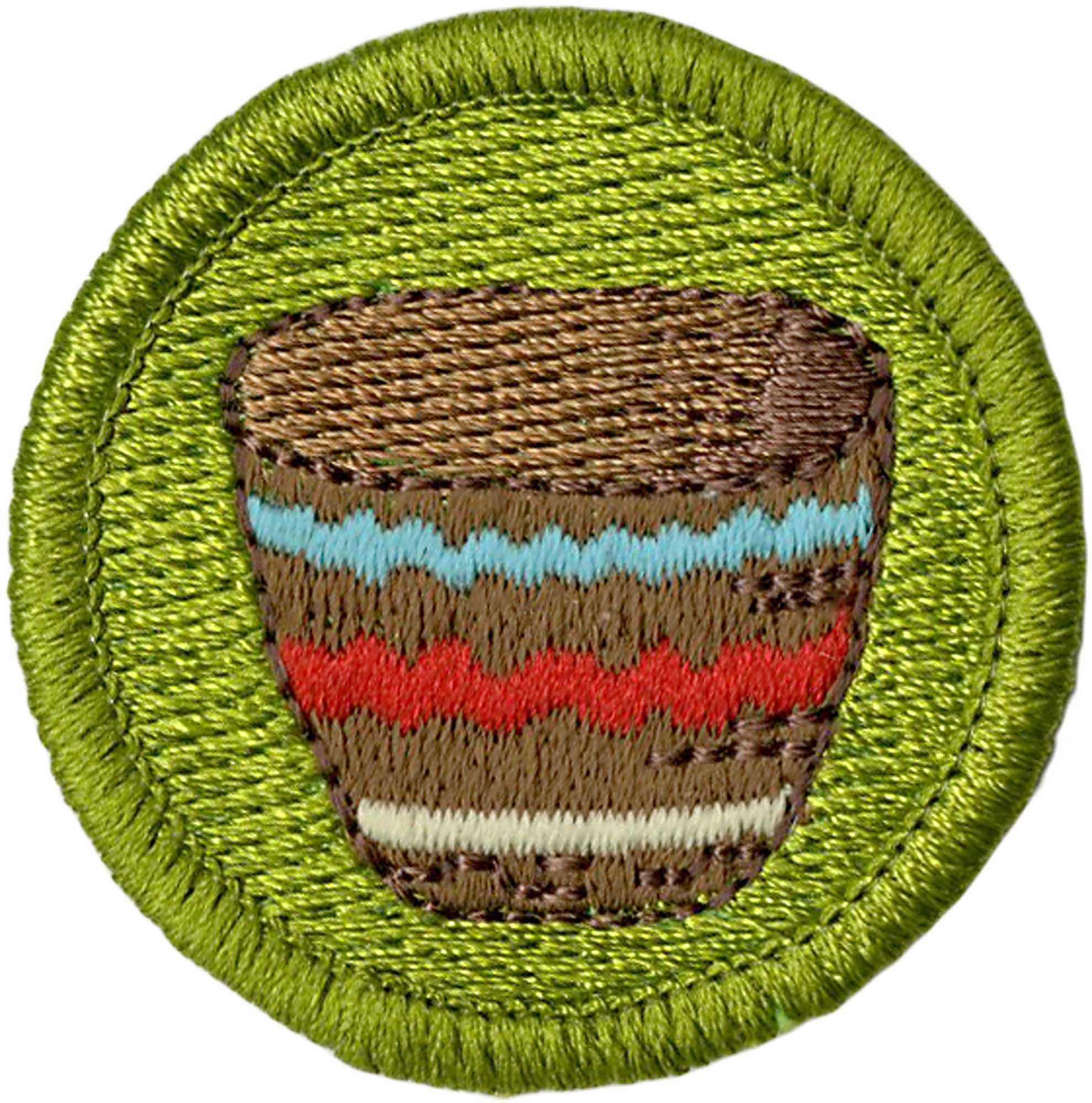 Basketry merit badge plastic backed patch oP 