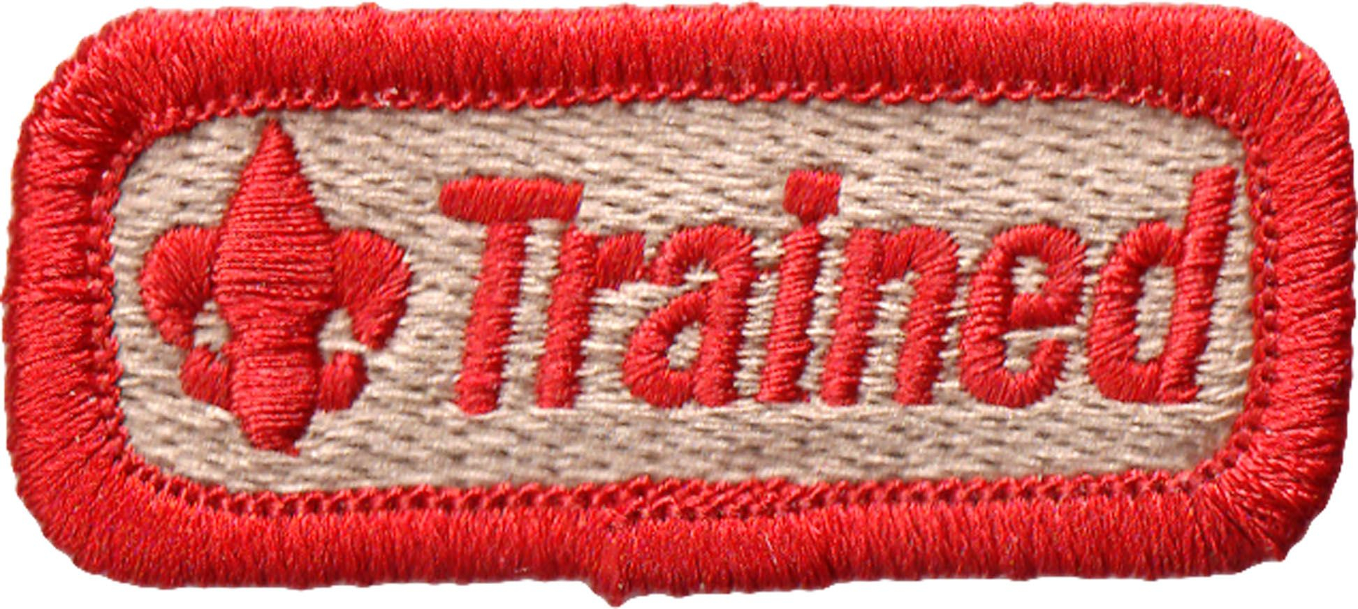 Red, Tan - Boy Cub Scouts OFFICIAL BSA "TRAINED" PATCH Embroidered 